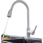 OEM Uittrekbare keukenkraan, veelzijdige spuitstanden, roestvrijstalen constructie, model CF04043WHWM, wit