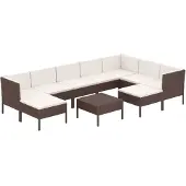 vidaXL 10-delige Loungeset met kussens poly rattan bruin