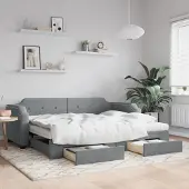 Prolenta Maison Exclusive - Uittrekbaar dagbed met lades, lichtgrijs, 90x190 cm, gestoffeerd