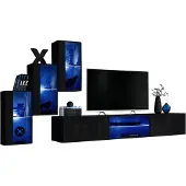 Meublorama Set woonkamermeubels SWITCH XXII – LED – Hoogglans zwart – Hangend ontwerp
