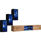 Meublorama Set woonkamermeubels SWITCH XXII – LED – Zwart en eik – Zwevend design