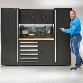 Datona Werkbank 120 cm met gereedschapsbord en werkplaatskasten - Zwart