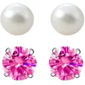 Charme Bijoux Magneet oorbellen 2 paar fuchsia roze wit parel 6 mm
