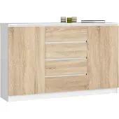 Akord Ladekast K160 met 4 Lades en 2 Deuren / Furniture Factory / Wit – Sonoma Eik / 160 x 99 x 40 cm