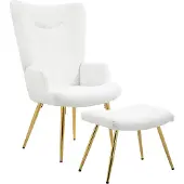 HOMCOM -Ohrensessel mit Hocker-Polyester, Stahl-73L x 68B x 111H cm-Weiß