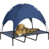 PawHut Huisdierenbed met luifel verhoogd hondenbed hondenligbed ademend taft-stof D04-060-1