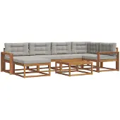 vidaXL Buiten bank set met kussen 7 pcs Natuurlijk en Licht Grijs