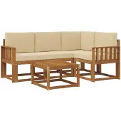 vidaXL Buiten bank set 5 st Natuurlijk en Beige
