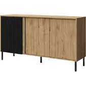 Furniture24 Zijtafel Mia 2, dressoir 145x80x41 cm, 3 deuren, eikenhout/zwart