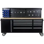 Luxtom | Werkbank met gatenpaneel, 148x52x213 cm, werkbank, werktafel, werkplaatskar, gereedschapswagen, mobiele werktafel