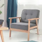 Sweiko Fauteuil - Gestoffeerd - Houten frame - Linnen - Grijs
