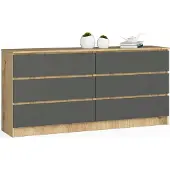 Akord Ladekast K160 met 6 Lades / Furniture Factory / Artisan Eik - Grafietgrijs / 160 x 77 x 40 cm