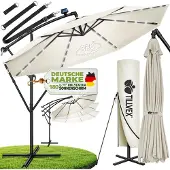 Tillvex Zweefparasol Aluminium met LED Solar Ø 300 cm + Zwengel + Hoes + Windbescherming | Parasol met Standaard | Tuinparasol UV-bescherming | Waterdichte Draaiparasol Marktscherm