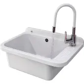 Granitan Gootsteen voor Garage Stookruimte Wasruimte Negra - Wit - met Sifon en Kraan - 58x38x26cm