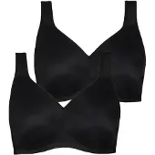 Ulla Popken - Dames - Microvezel-beha set van 2 zonder beugel voorgevormde cups - Zwart - Maat 115E