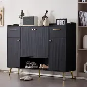 Sweiko Schoenenkast - 2 laden + 4 deuren - Metalen poten - Zwart