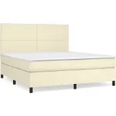 vidaXL Boxspring met matras kunstleer crèmekleurig 180x200 cm