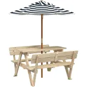 Syfax Picknicktafel voor 4 kinderen met parasol massief vurenhout