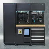 Datona Werkplaatsinrichting PREMIUM met eiken werkblad 200 cm breed - Zwart