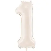 Party Deco Fluwelen folieballon cijfer 1 in beige 86cm