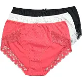 Ulla Popken - Dames - Kantoorslips set van 3 kanten randen voor lang zitten - Fuchsiarood - Maat 58+