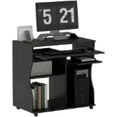 HOMCOM Computertafel Bureau op Wielen - Zwart - Binnenafmetingen: L80 x B48 x H76 cm