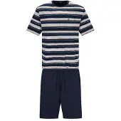 Hajo Pyjama kort donkerblauw / grijs gemêleerd / groen