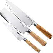 Couteaux de cuisine Eden Sugoi Olive 3-delige messenset koksmes, nakiri en universeelmes