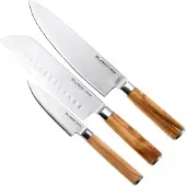 Eden Küchenmesser Sugoi Olive 3-delige messenset koksmes, santoku en officemes