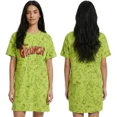 Sarcia.eu GRINCH Groene, vrouwen nachthemd, damesnachtjapon, katoenen kerstpyjama