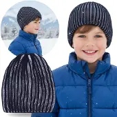 Sarcia.eu Kinder, marineblauw-wit, warme muts voor jongens, winter