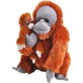 Wild republic Pluche Bruine Orang Oetan Met Jong Knuffel 38 Cm - Apen Dieren Knuffels - Speelgoed Voor Kinderen