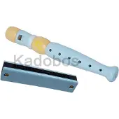 Playwood Houten blokfluit en mondharmonica lichtblauw