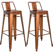 CLP Barkrukset van 2 stuks met rugleuning, in industriële stijl "Mason", met rugleuning | Kleur: koper