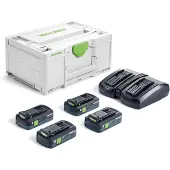 Festool SYS 18V 4x4,0/TCL 6 DUO 577104 Energieset Incl. Bluetooth-module, Incl. 4 accus, Incl. lader, Incl. koffer
