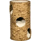 PawHut Kattengrot met 3 verdiepingen, 3 ingangen, boho-design, inclusief kussen, 40 cm x 40 cm x 73 cm, lichtbruin en crèmewit