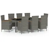 vidaXL 9-delige Tuinset met kussens poly rattan grijs