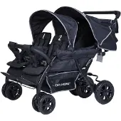 Childhome Quadruple Kinderwagen – 4 Zitplaatsen – Met Regenhoes & Zonnekappen – Zwart – Voor Kinderen tot 15 kg