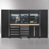 Datona Werkplaatsinrichting PREMIUM met eiken werkblad 325 cm breed - Zwart