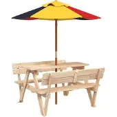 Syfax Picknicktafel voor 4 kinderen met parasol massief vurenhout
