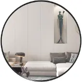 HOMCOM wandspiegel rond Ø61 cm - Aluminium frame dik glas - Zwart