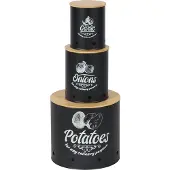 Relaxdays Opbergboxen, set van 3, bamboe deksel, wit-lichtbruin-zwart