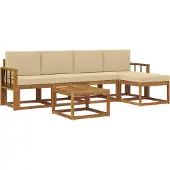 vidaXL Buiten bank set 6 st Natuurlijk en Beige