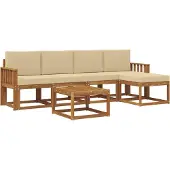 vidaXL Buiten bank set 6 st Natuurlijk en Beige