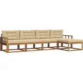 vidaXL Buiten bank set met kussen 5 pcs Natuurlijk en Beige