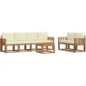 vidaXL Buiten bank set met kussen 7 pcs Natuurlijk en Crème