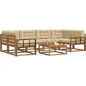 vidaXL Buiten bank set met kussen 7 pcs Natuurlijk en Beige