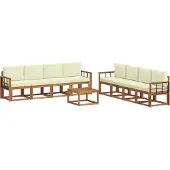 vidaXL Buiten bank set met kussen 9 pcs Natuurlijk en Crème