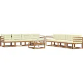 vidaXL Buiten bank set met kussen 9 pcs Natuurlijk en Crème