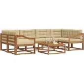 vidaXL Buiten bank set met kussen 7 pcs Natuurlijk en Beige